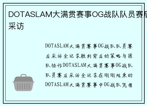 DOTASLAM大满贯赛事OG战队队员赛后采访