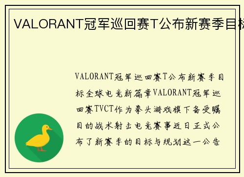 VALORANT冠军巡回赛T公布新赛季目标