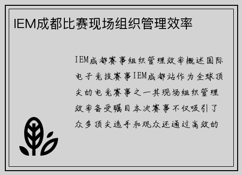 IEM成都比赛现场组织管理效率