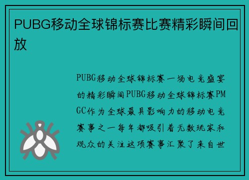 PUBG移动全球锦标赛比赛精彩瞬间回放