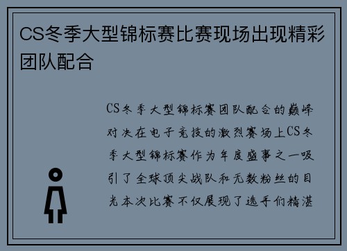 CS冬季大型锦标赛比赛现场出现精彩团队配合