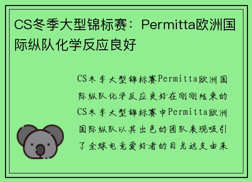 CS冬季大型锦标赛：Permitta欧洲国际纵队化学反应良好